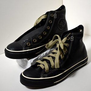 New Black Leather Converse High Top All Stars